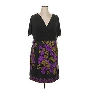 AA Studio AA Women's Boho Faux Wrap V-Neck short Sleeve Dress Size 12 Black NWOT